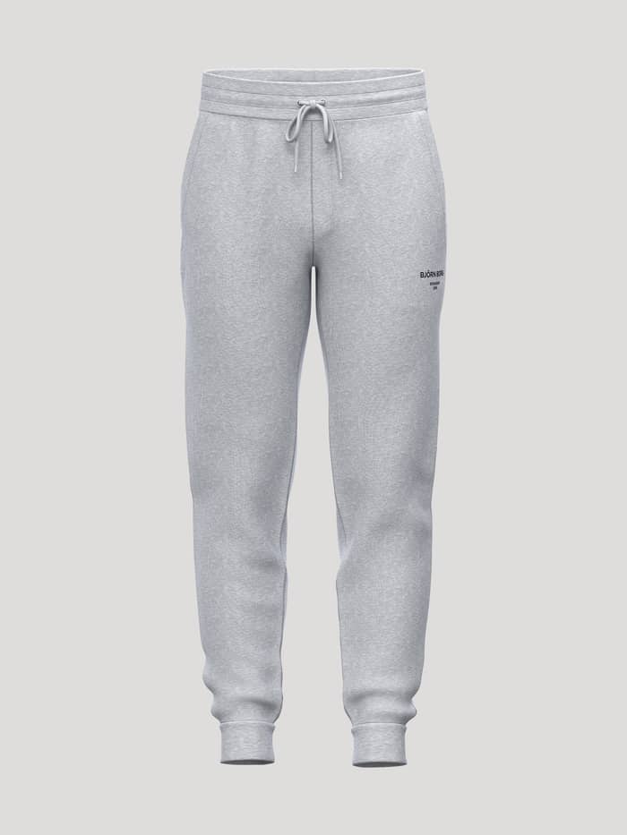 Borg Essential 1 Tapered Sweatpants in Light Grey Melange (Grey) with a black logo and tapered legs for tennis or leisure.