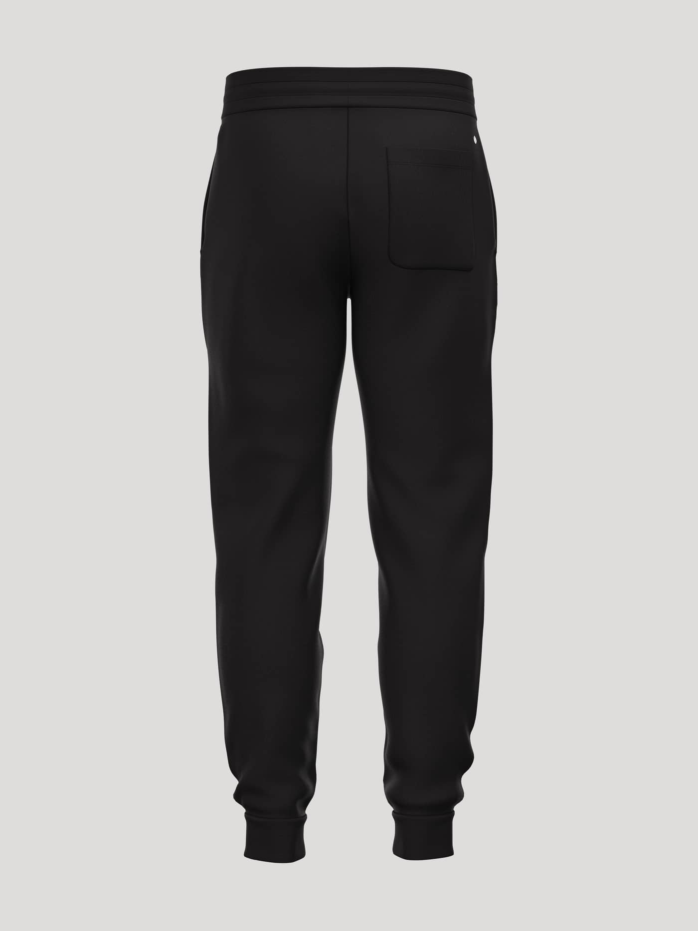 Back view of the Borg Essential 1 Tapered Sweatpants in Black Beauty (Black) featuring a back pocket and tennis ball detail. - Image 2