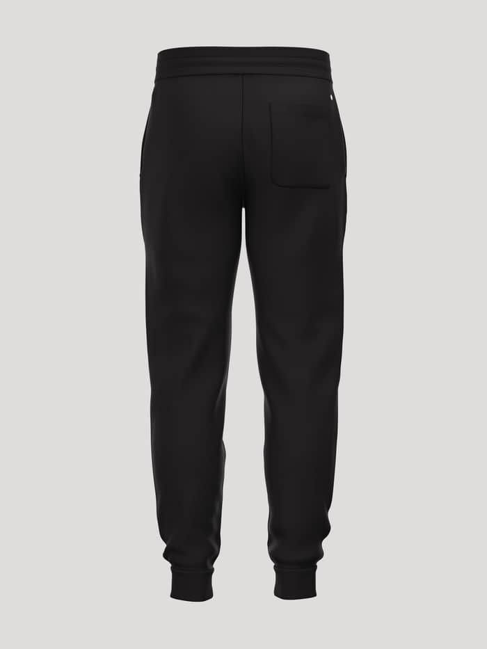Achteraanzicht van de Borg Essential 1 Tapered Sweatpants in Black Beauty (Zwart) met een achterzak en tennisbaldetail. - Image 2