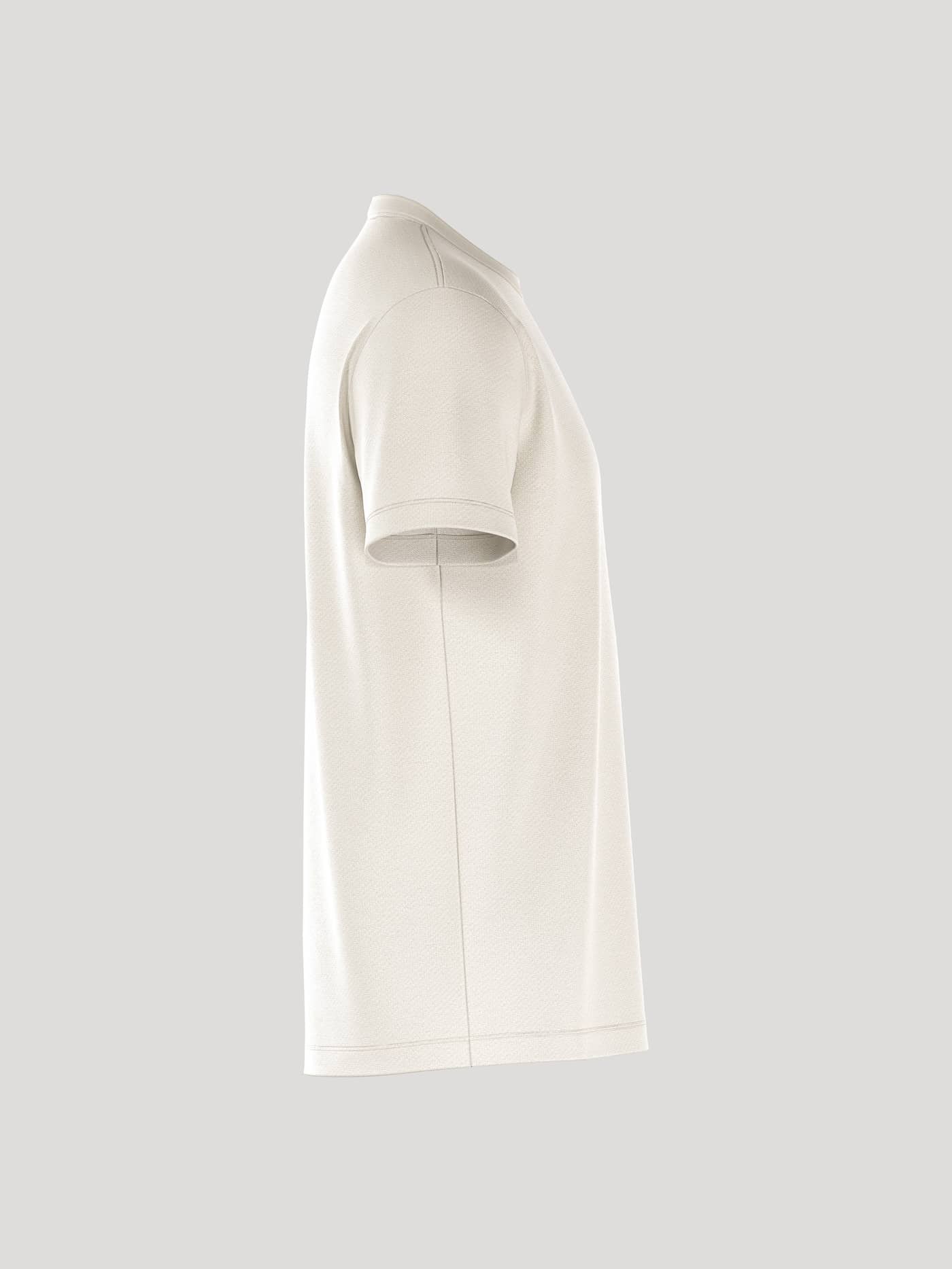 Side view of the Borg Essential 4 T-Shirt in Tofu (White), a regular-fit tee crafted from smooth 100% cotton. - Image 2