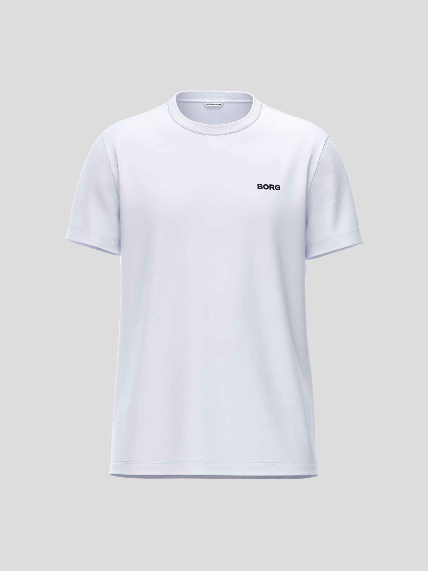 Front view of the men's Borg Essential 4 T-Shirt in Brilliant White (White), made from soft 100% cotton. - Image 1