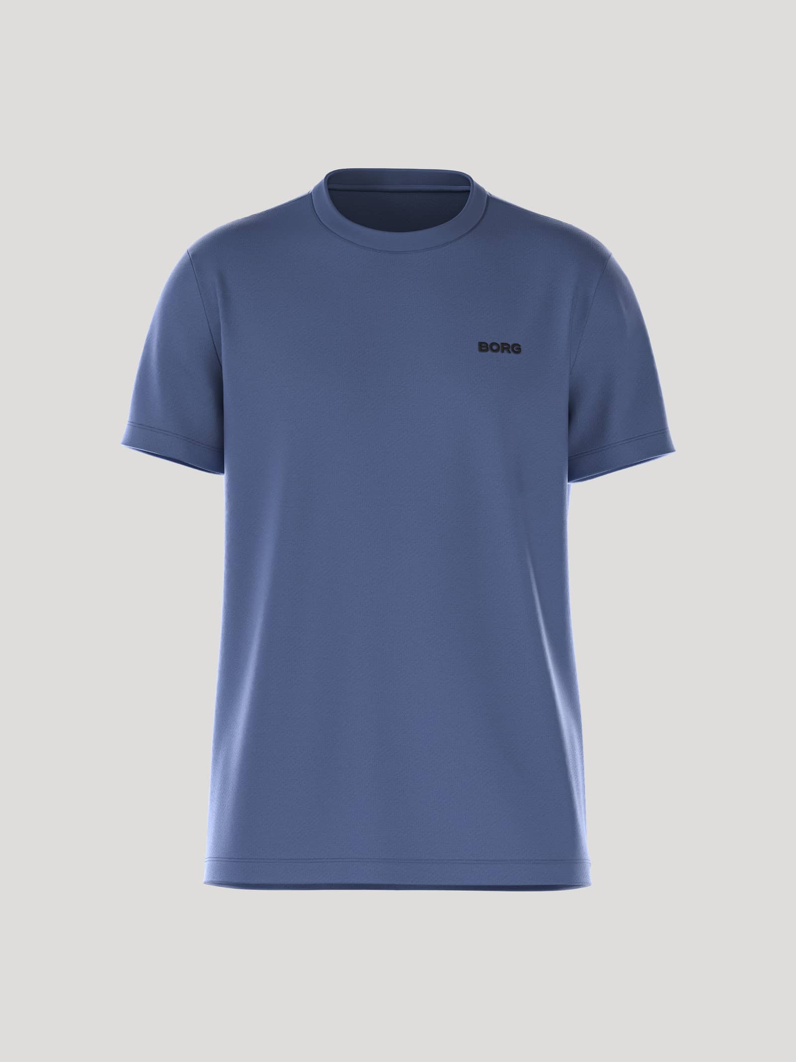 Front view of the regular fit Borg Essential 4 T-Shirt in Coastal Fjord (Blue), a 100% cotton tennis tee with a black logo. - Image 1