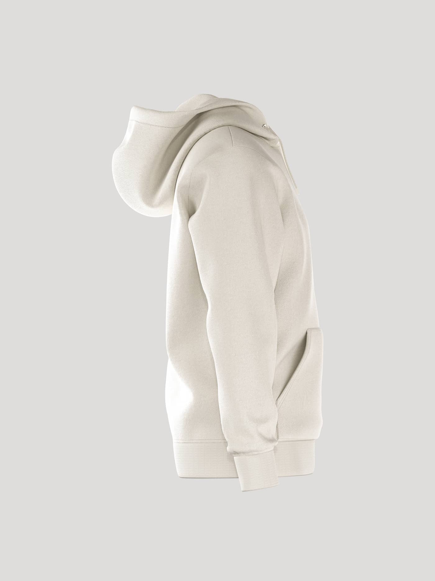 Borg Essential 4 Hoodie i Tofu (Hvid) set fra siden med en stilren pasform og praktisk kængurulomme. - Image 2