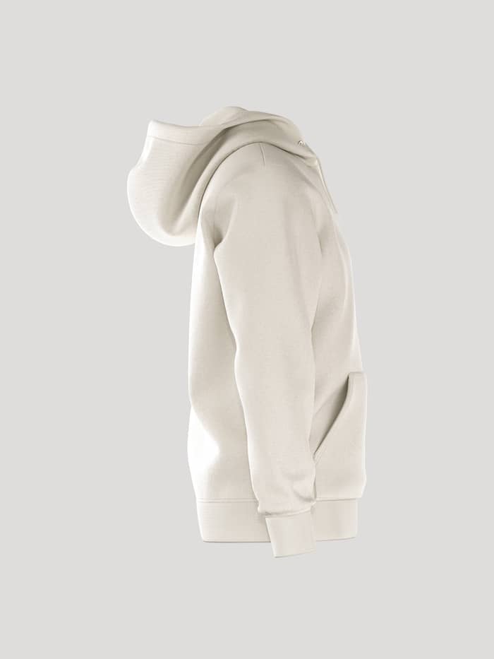 Borg Essential 4 Hoodie voor heren in Tofu (Wit) van french terry met kangoeroezak en nette pasvorm, in zijaanzicht. - Image 2