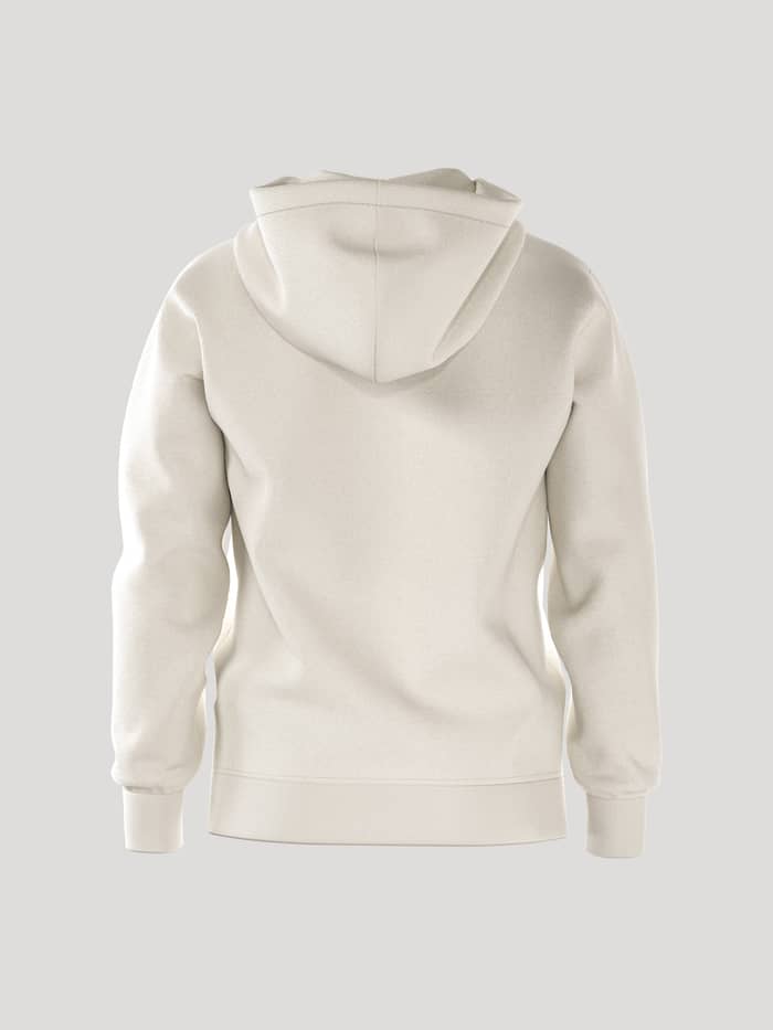 Achteraanzicht van de Borg Essential 4 Hoodie in Tofu (Wit) van zachte french terry met een tennisbalprint voor heren. - Image 3