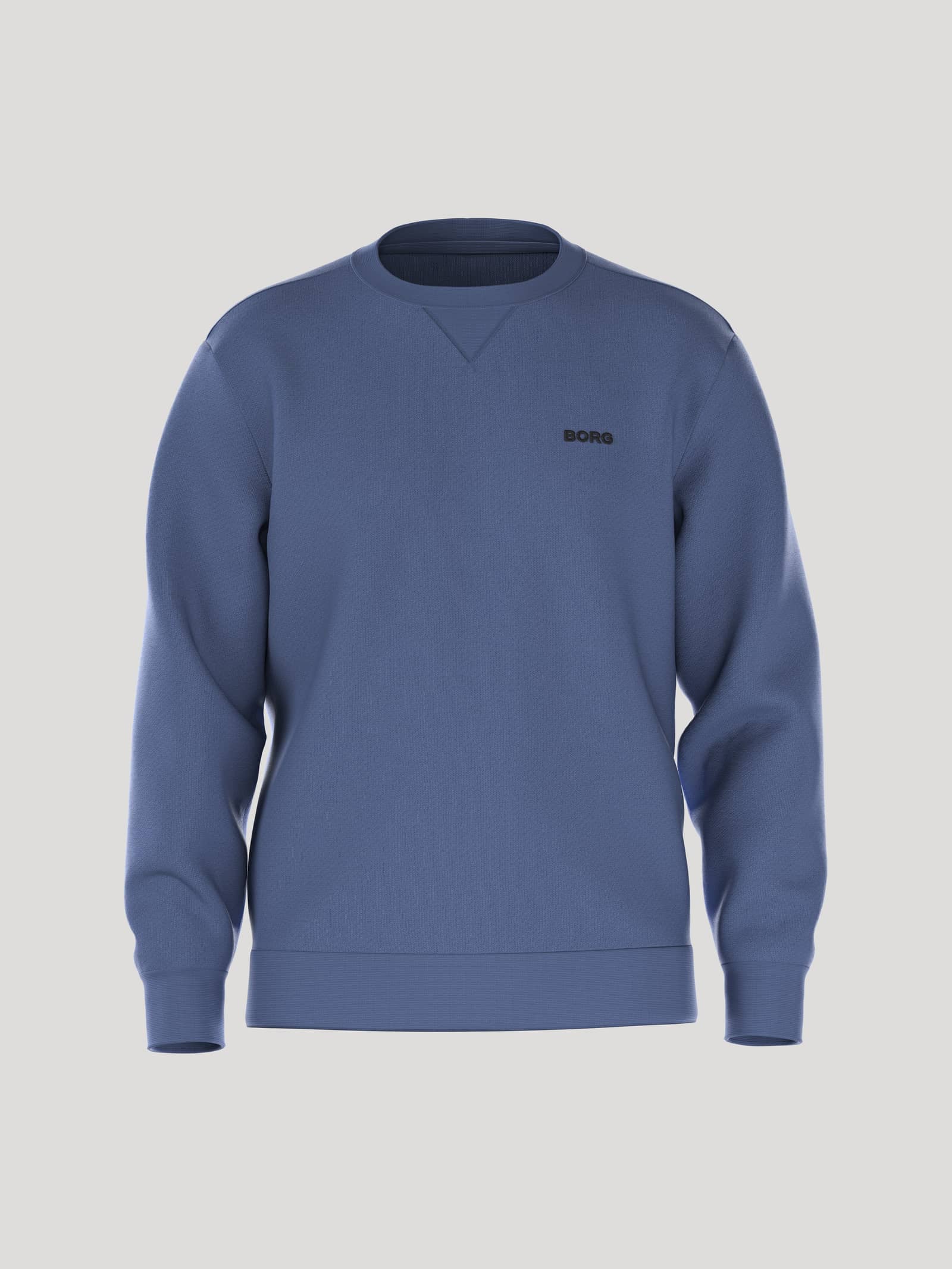 Borg Essential 4 Sweatshirt i Coastal Fjord (Blå) för herr med svart logotyp och ribbat V-infäll framtill. - Image 1