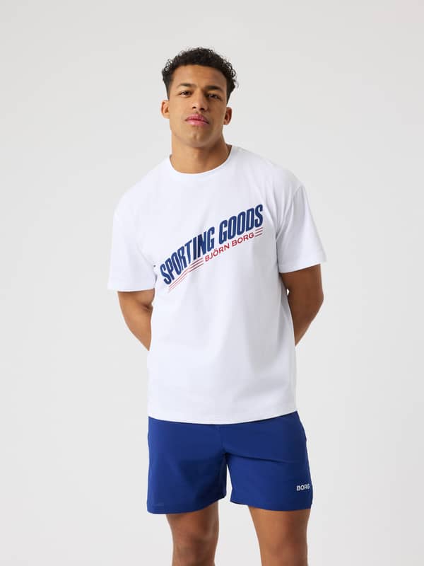 Borg Gym Oversized T-Shirt i Brilliant White (Vit) för herrar sedd framifrån med träningsgrafik, perfekt för träning.