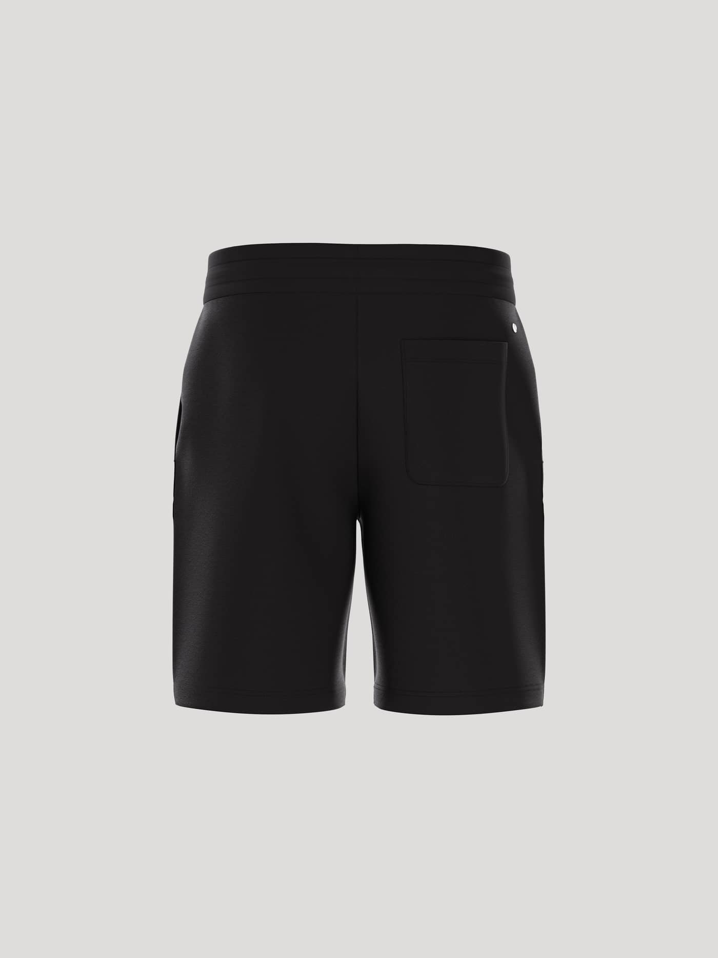 Back view of the Borg Essential 4 Sweatshorts in Black Beauty (Black) crafted from soft French terry with a back pocket. - Image 3