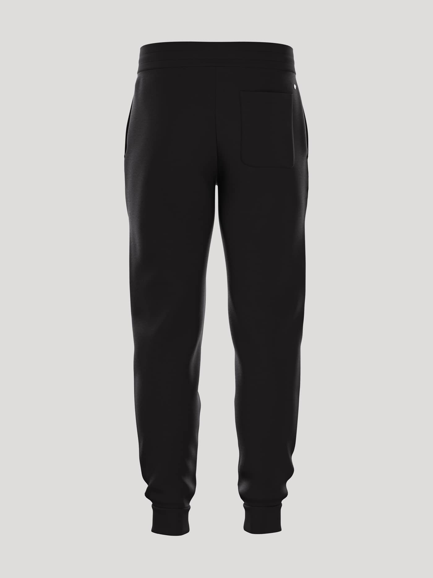 Rückansicht der Borg Essential 4 Tapered Sweatpants in Black Beauty (Schwarz) mit moderner Passform und Gesäßtasche. - Image 3