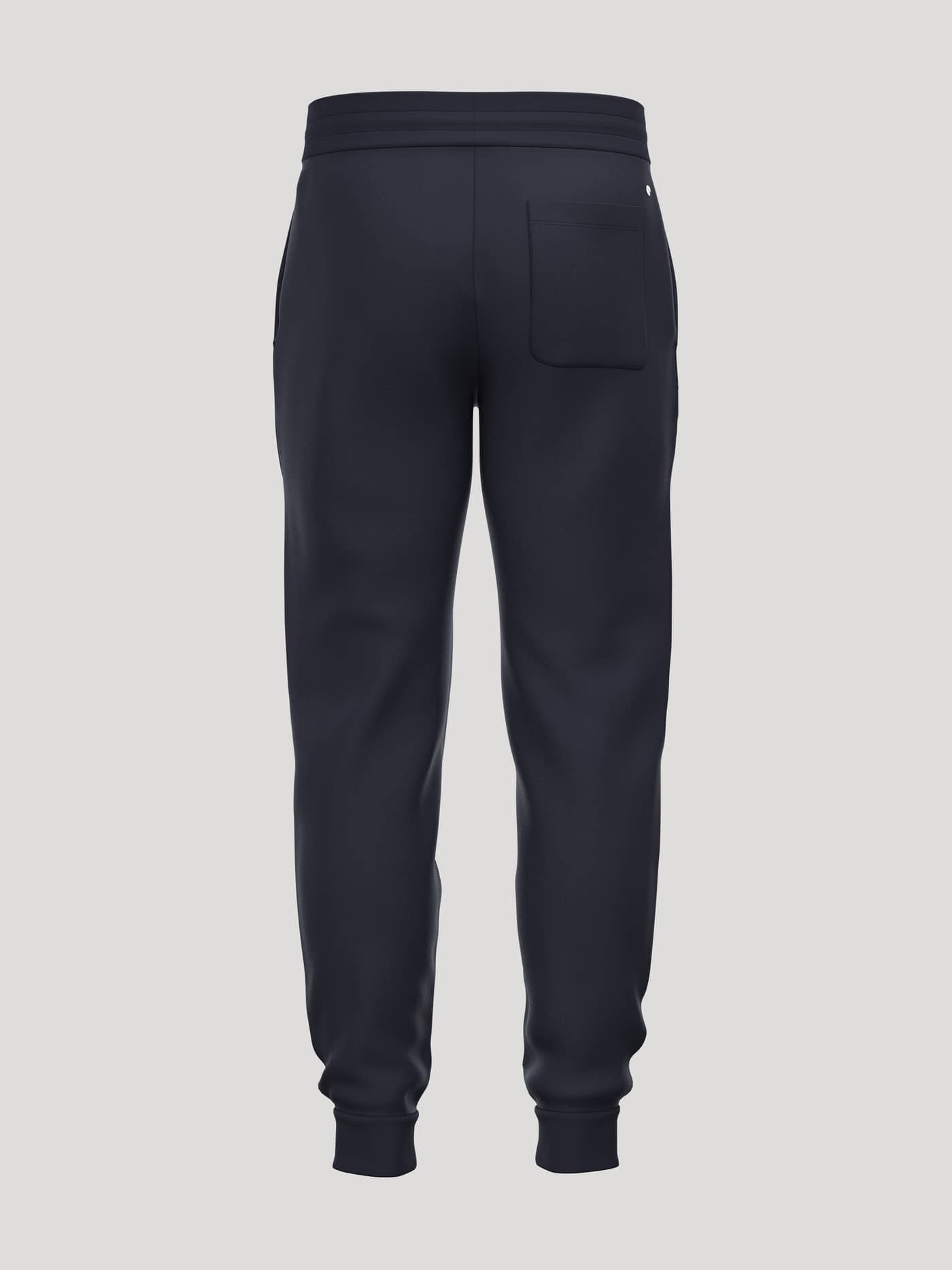 Back view of the Borg Essential 4 Tapered Sweatpants in Night sky (Navy) featuring a back pocket and tennis ball motif. - Image 2