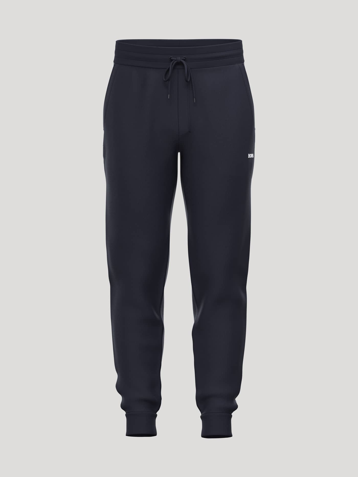 Vooraanzicht van de Borg Essential 4 Tapered Sweatpants voor heren in Night sky (Marineblauw) van french terry met wit logo. - Image 1