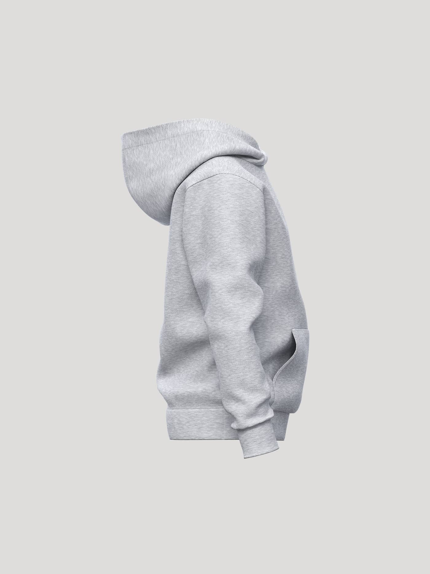 Borg Essential 1 Hoodie til børn i Light Grey Melange (Grå) set fra siden med regular fit og kængurulomme. - Image 4