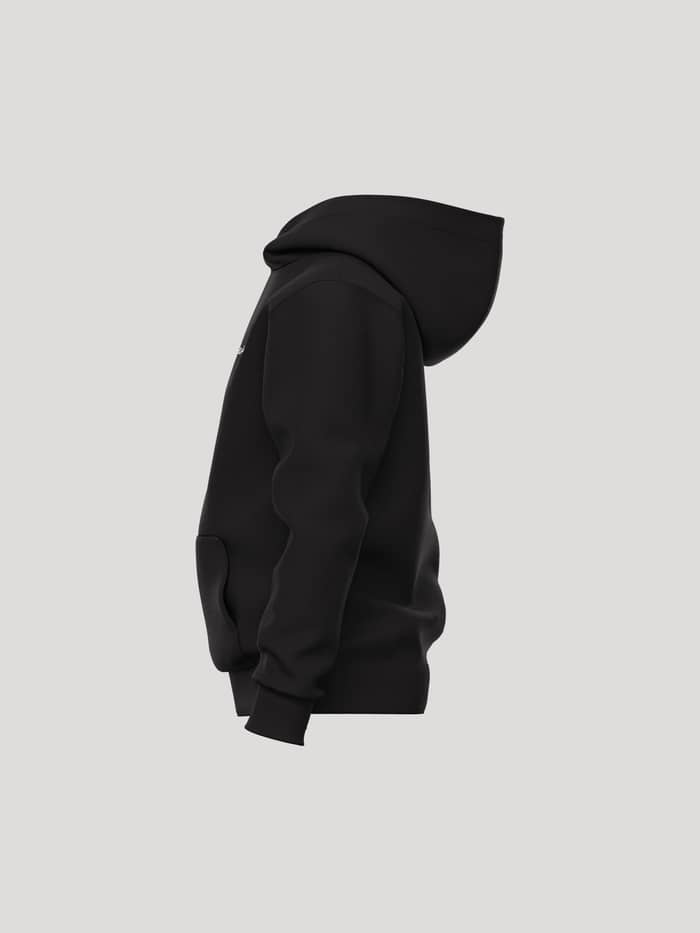 Side view of the kids Borg Essential 1 Hoodie in Black Beauty (Black) featuring a comfortable fit and kangaroo pocket. - Image 3