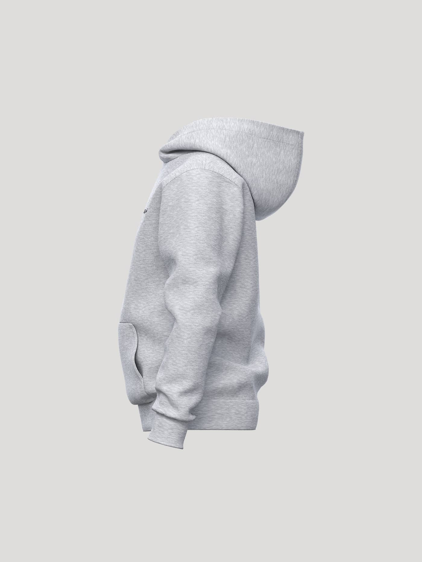 Borg Essential 1 Hoodie til børn i Light Grey Melange (Grå) set fra siden i en blød bomulds- og polyesterblanding. - Image 3
