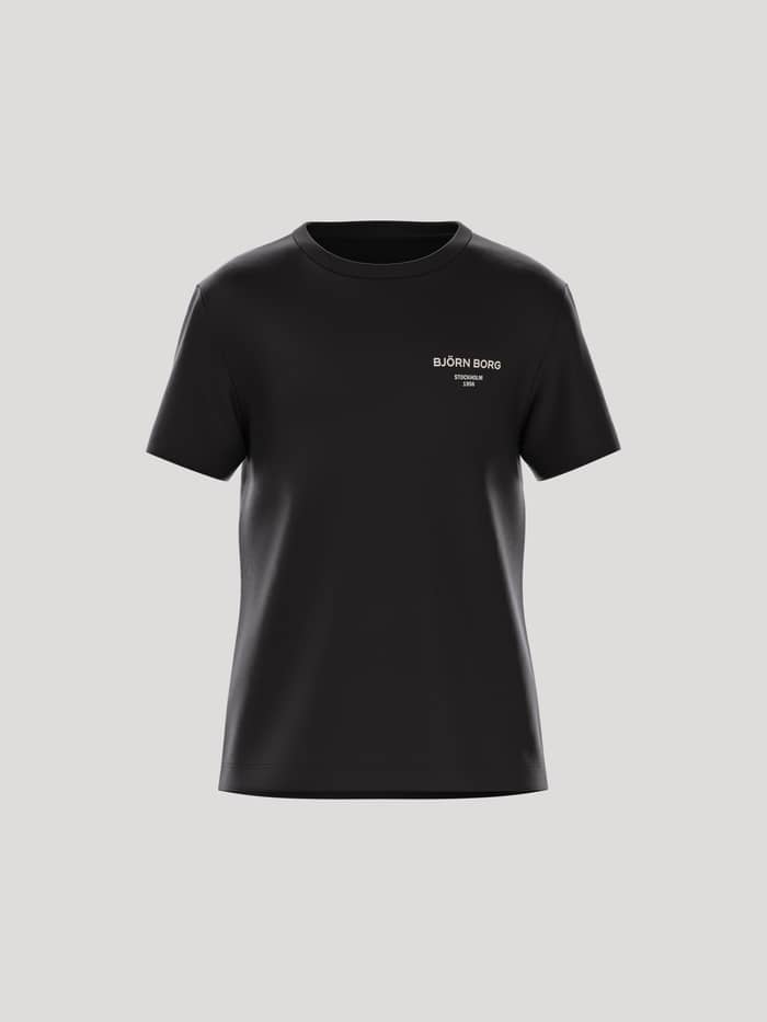 Front view of the Björn Borg Essential 1 T-Shirt in Black Beauty (Black), a soft 100% cotton kids tee for leisure.
