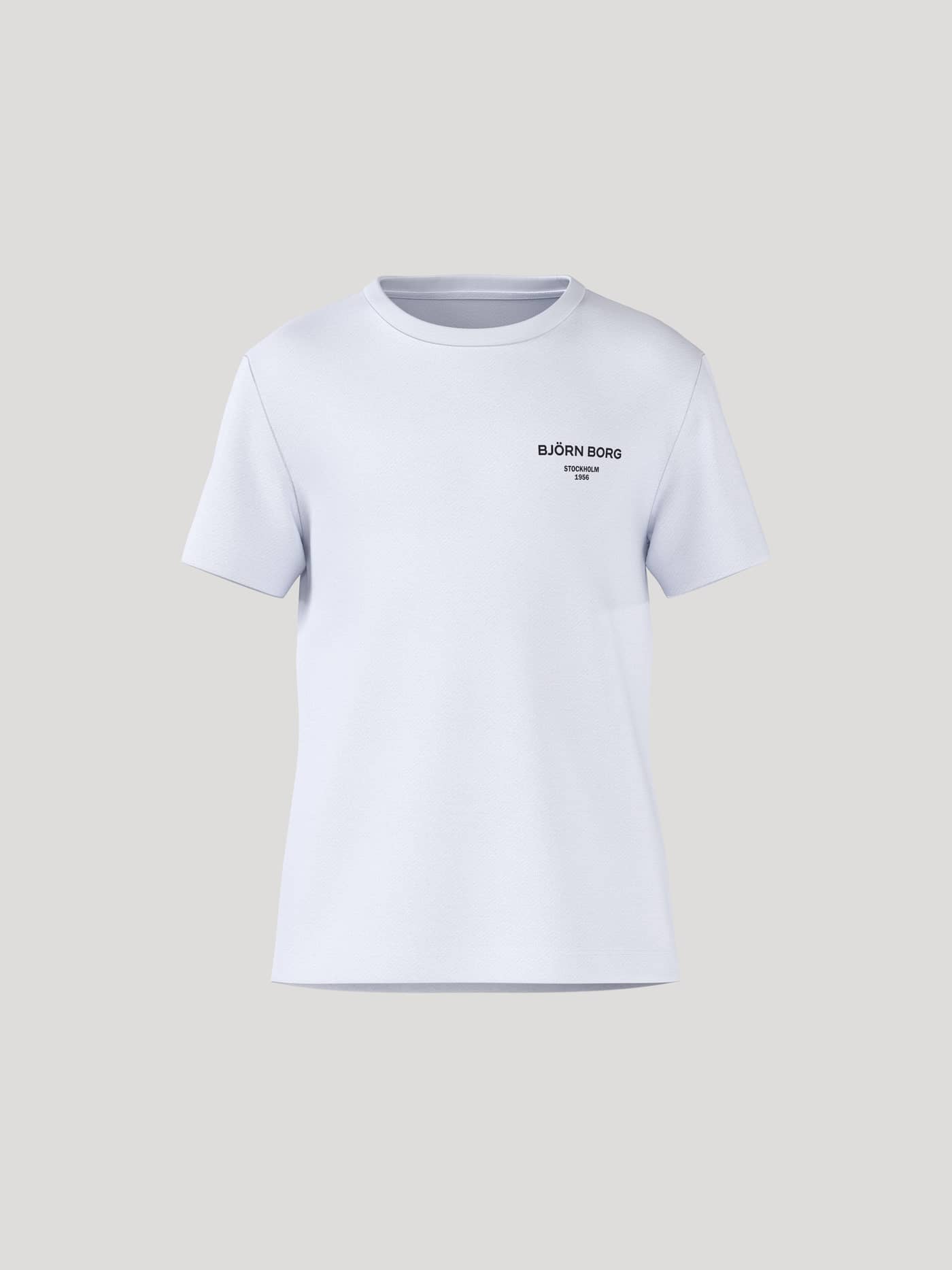 Vue de face du Borg Essential 1 T-Shirt en Brilliant White (Blanc) pour kids en coton doux avec un logo noir. - Image 1