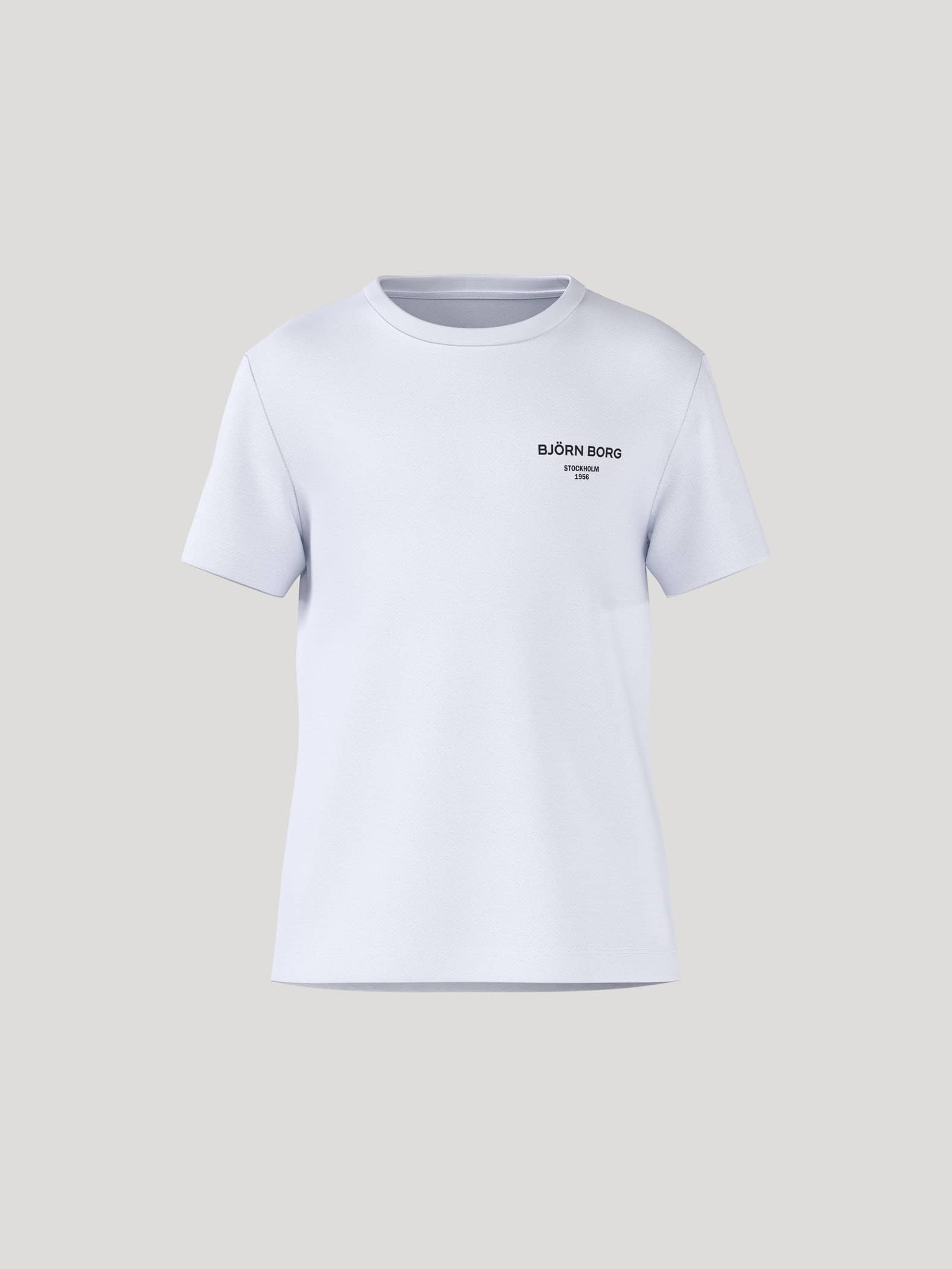 Front view of the Brilliant White (White) Borg Essential 1 T-Shirt for kids in soft cotton with a black chest logo. - Image 1