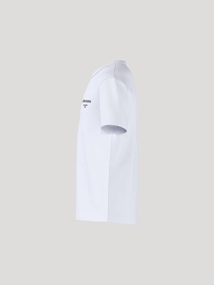 Borg Essential 1 T-Shirt til kids i Brilliant White (Hvid) set fra siden i bomuld med regular fit og sort logo. - Image 4