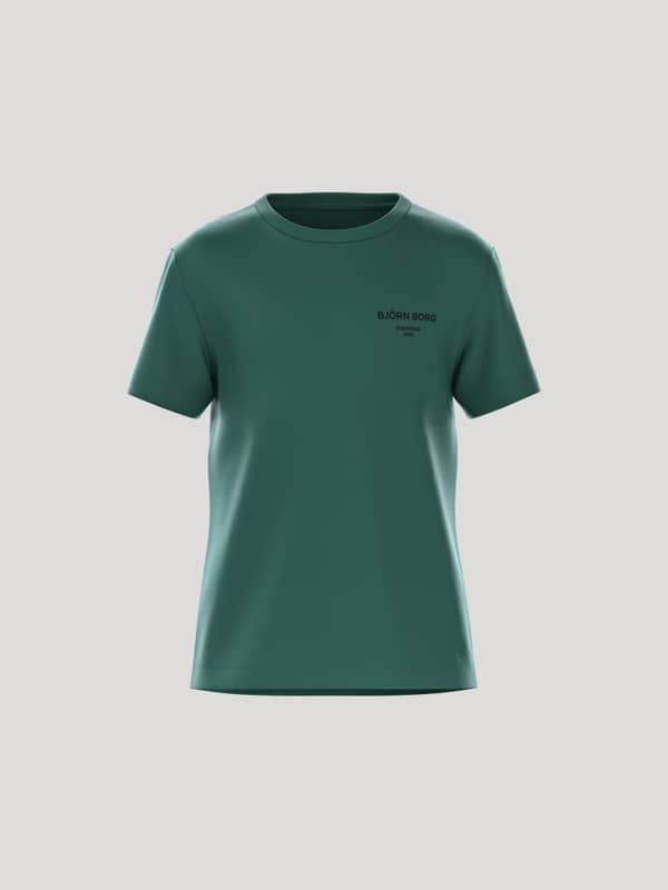 Front view of the 100% cotton kids' Borg Essential 1 T-Shirt in Posy Green (Green) with a small black chest logo.