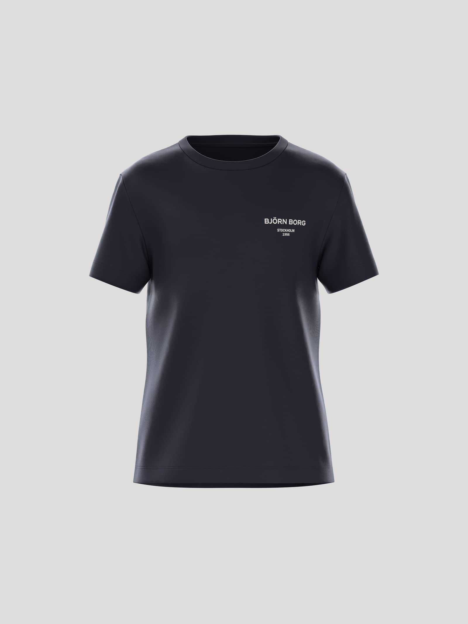Front view of the kids Borg Essential 1 T-Shirt in Night sky (Navy), crafted from soft cotton with a white chest logo. - Image 1