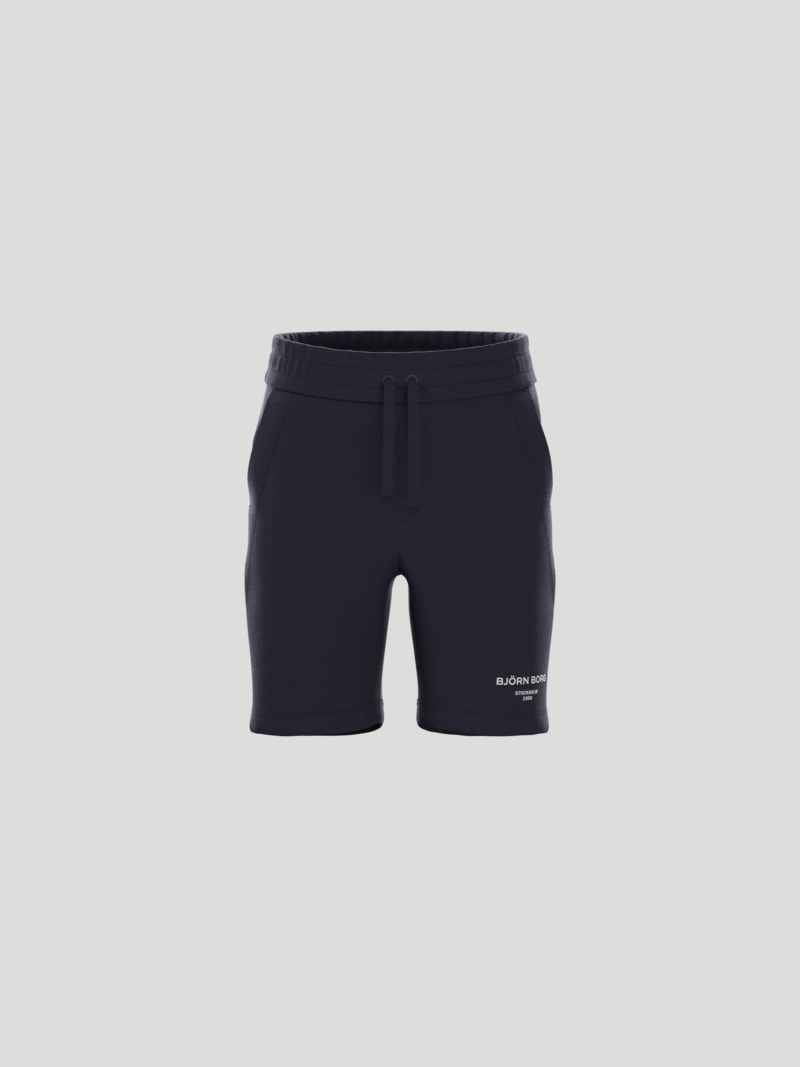 Borg Essential 1 Sweatshorts for kids in Night sky (Navy) featuring a white logo and adjustable drawstring. - Image 1