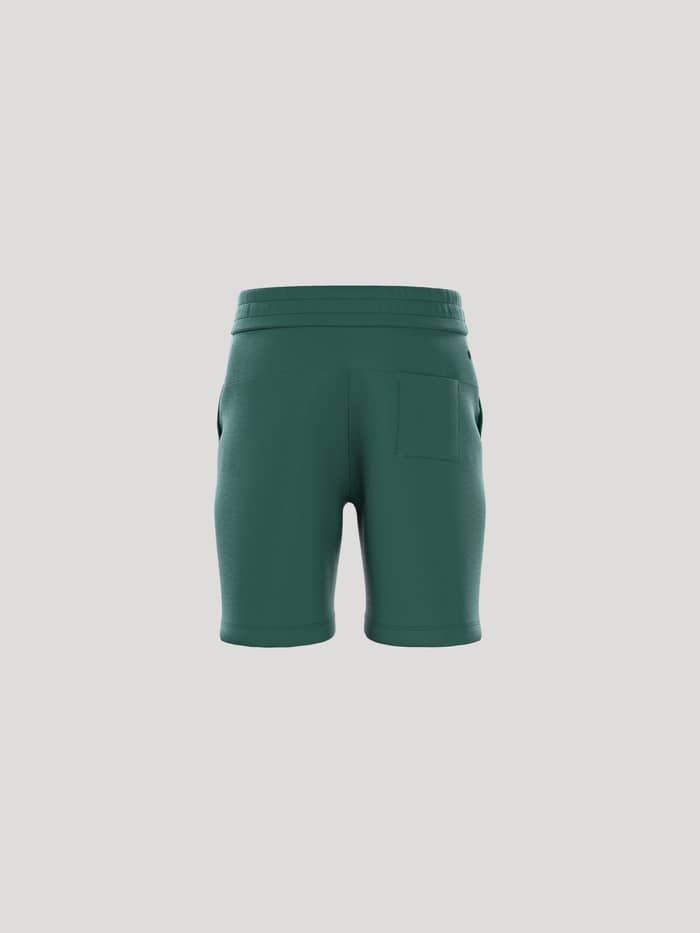 Back view of kids' Borg Essential 1 Sweatshorts in Posy Green (Green), regular fit leisure shorts in soft cotton fleece. - Image 3