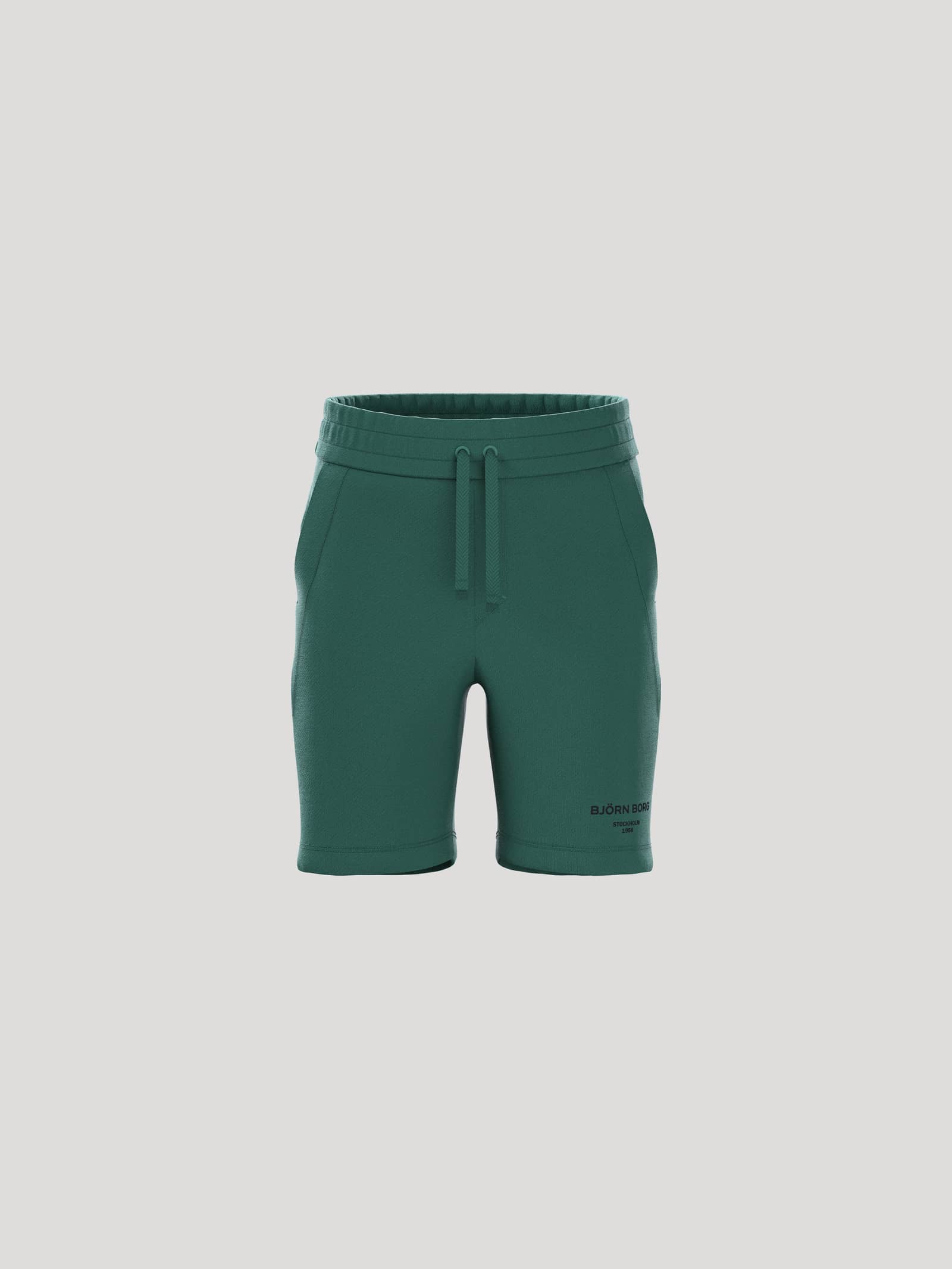 Front view of kids' Borg Essential 1 Sweatshorts in Posy Green (Green) featuring soft fleece, a regular fit, and black logo. - Image 1