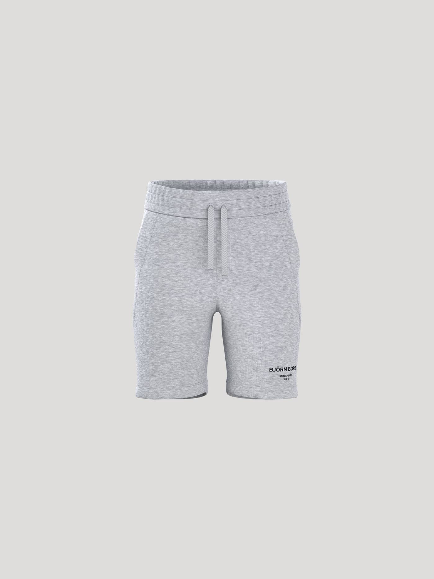 Vue de face du Borg Essential 1 Sweatshorts pour kids en Light Grey Melange (Gris), coupe régulière et logo noir. - Image 1