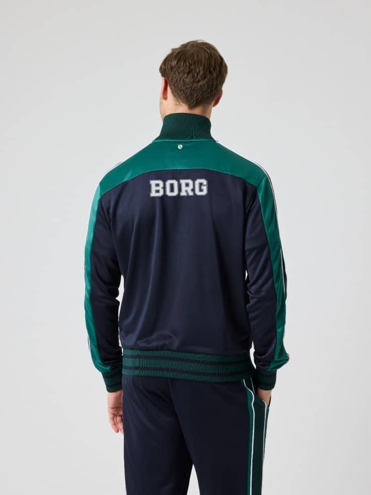 Back view of the Björn Borg Ace Retro Track Jacket 56 in Night sky (Navy), performance tennis layer with a white Borg logo. - Image 2