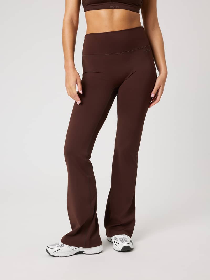 High-waisted Borg Flare Tights Regular in Coffee Bean (Brown) with a flared leg and slim silhouette for training.