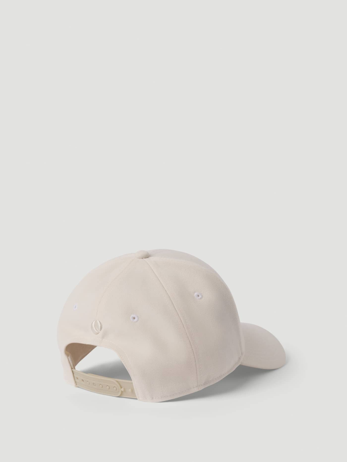 Back view of the Borg Baseball Cap in Tofu (White) featuring an adjustable strap for fit and a tennis ball detail. - Image 2
