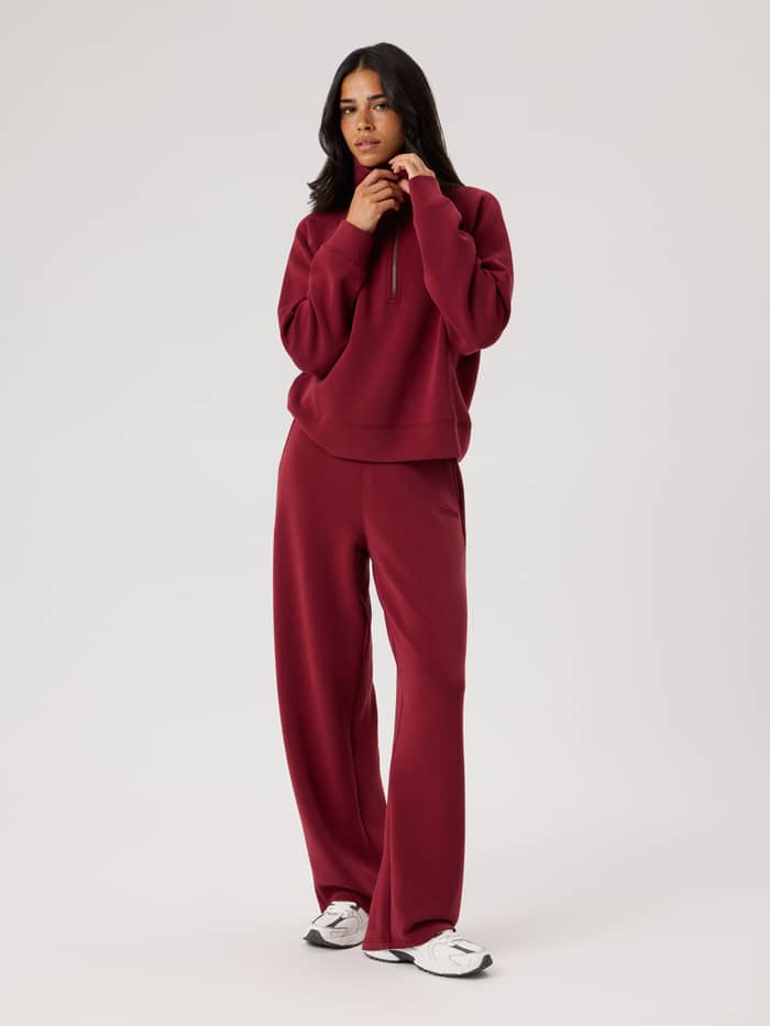 Studio Soft Halfzip Sweatshirt in Cabernet (Red) featuring a high collar and half zip closure.