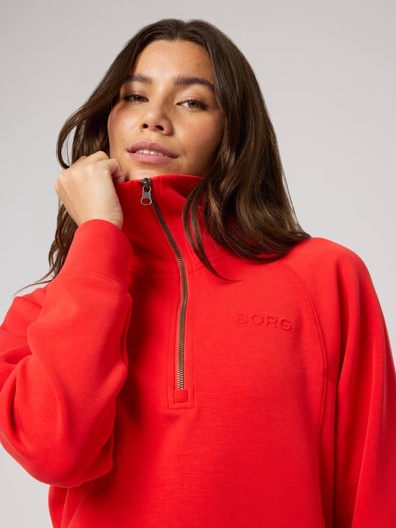 Studio Soft Halfzip Sweatshirt in Flame Scarlet (Red) featuring a high collar and a tonal BORG logo on the chest. - Image 2