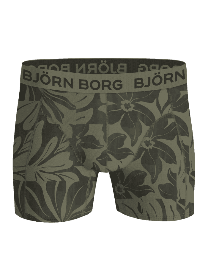 Bamboo Cotton Blend Boxers 3-pack in green leaf print featuring a dark green logo on the soft waistband. - Image 4