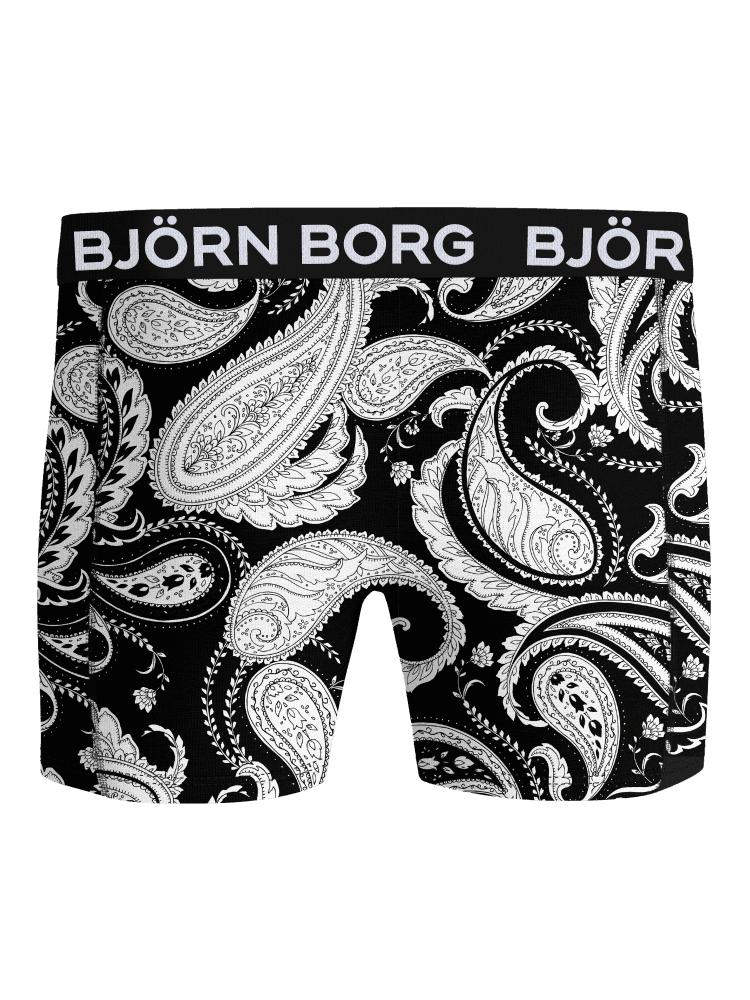 Bamboo Cotton Blend Boxers 2-pack in a black and white paisley print, with a white logo on these microfiber boxer briefs. - Image 3