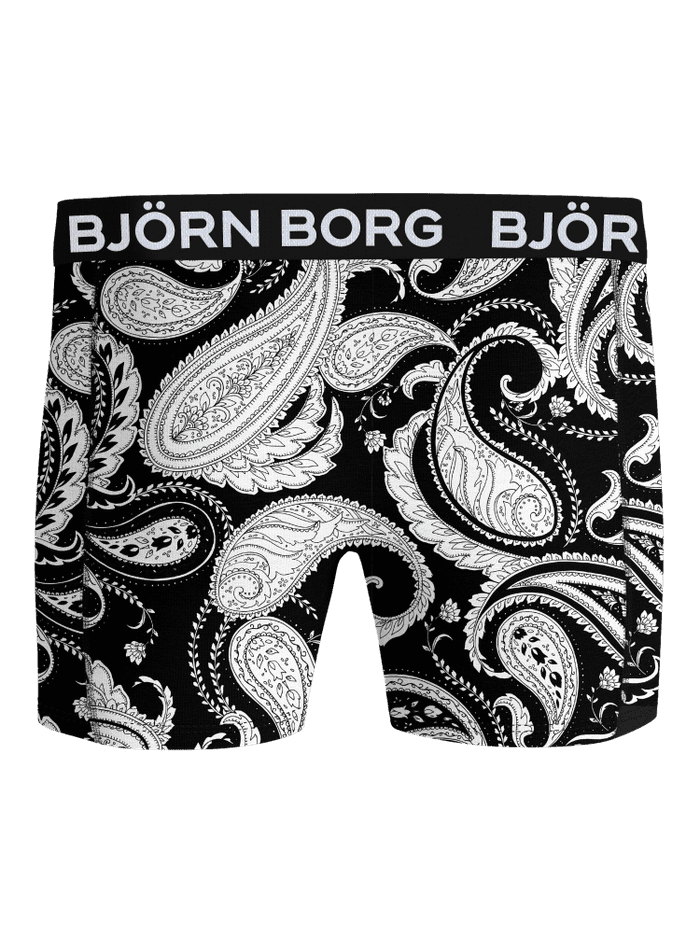 Bamboo Cotton Blend Boxers 2-pack in a black and white paisley print, with a white logo on these microfiber boxer briefs. - Image 3