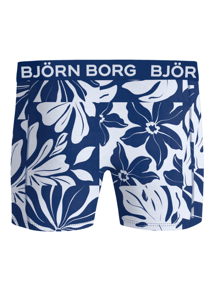 Bamboo Cotton Blend Boxers 2-pack med blåt og hvidt blomsterprint i blød bambuskvalitet med hvidt logo. - Image 3