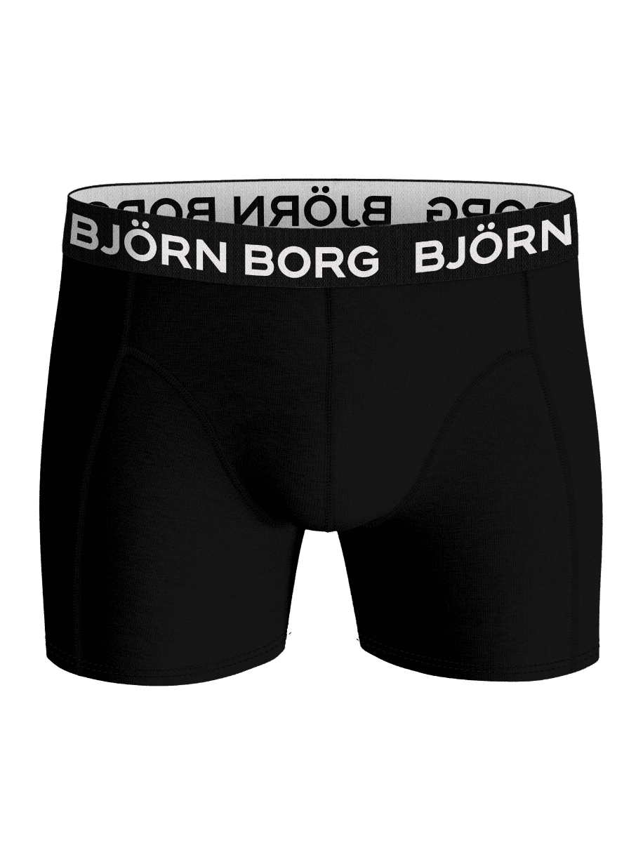 Front view of the black Bamboo Cotton Blend Boxers 2-pack featuring a functional white logo waistband. - Image 4