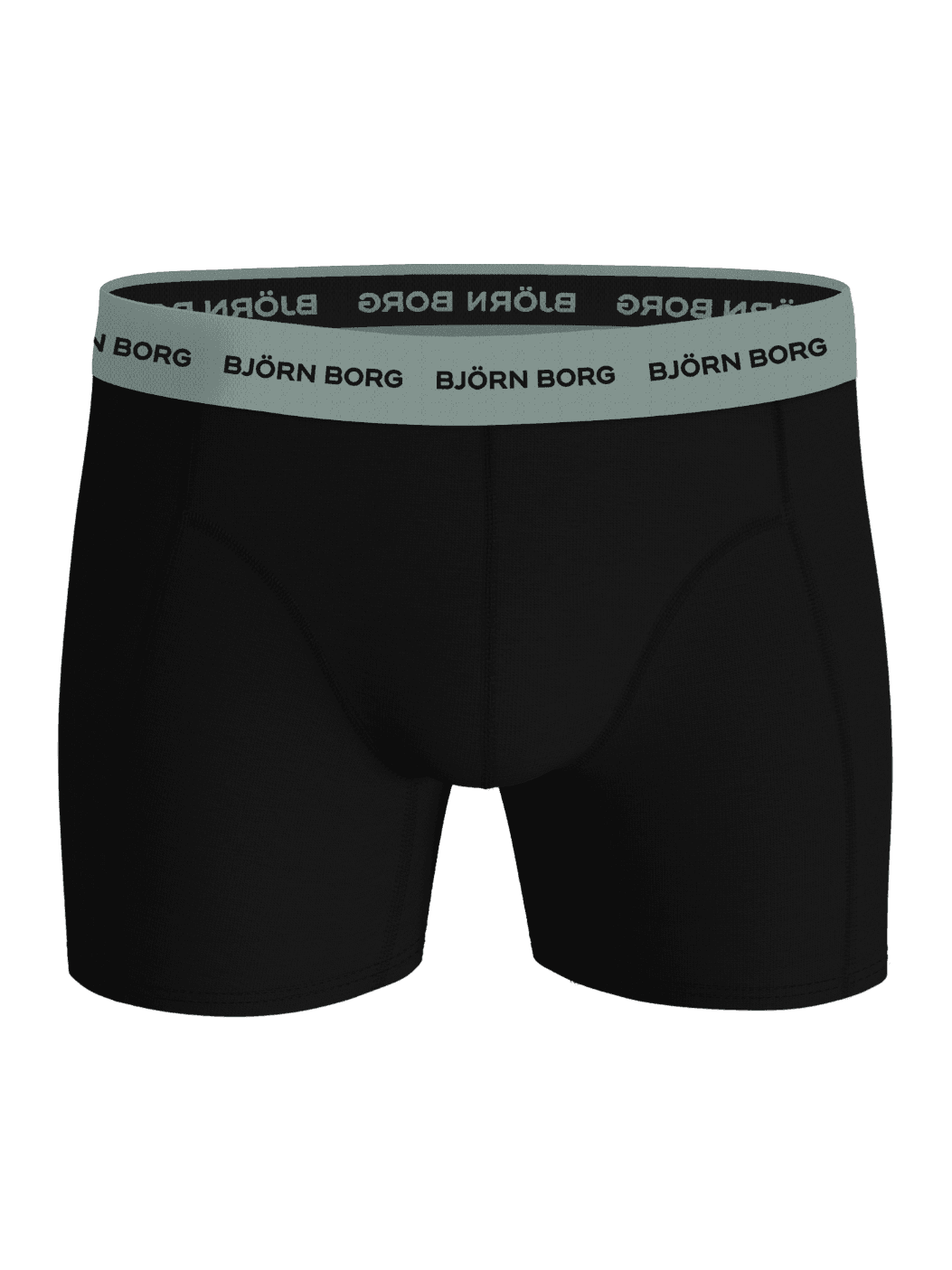 Svarta Cotton Stretch Boxers 3-pack med salviagrön resår och svarta Björn Borg-logotyper sedda framifrån. - Image 5