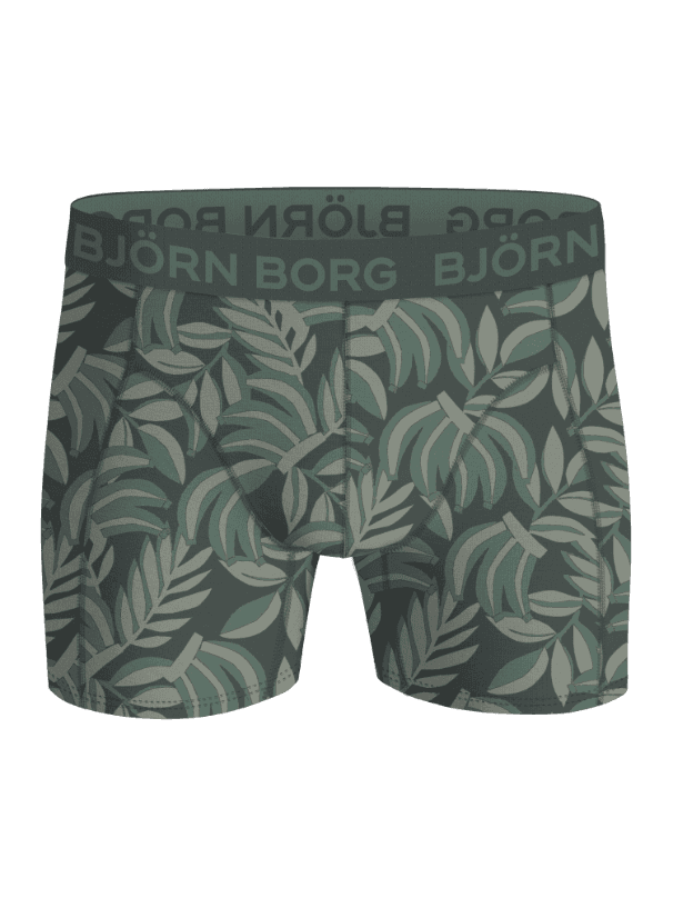 Cotton Stretch Boxers 5-pack in groen katoenen stretch met tropische print en groene logotailleband, vooraanzicht. - Image 5