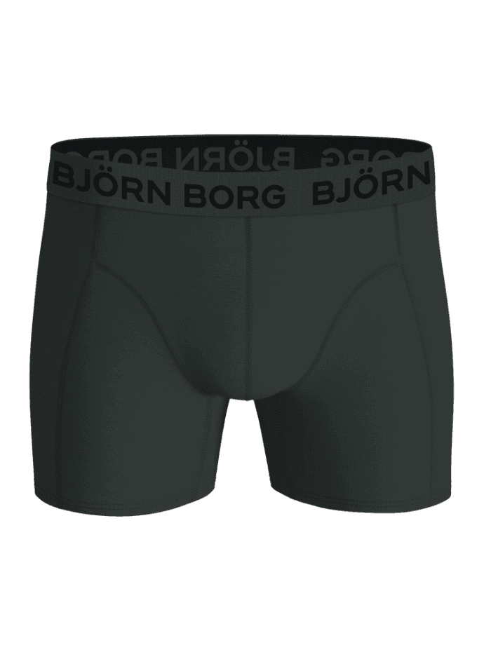 Groene Cotton Stretch Boxers 5-pack in vooraanzicht met een zwart Björn Borg-logo op de elastische tailleband. - Image 4