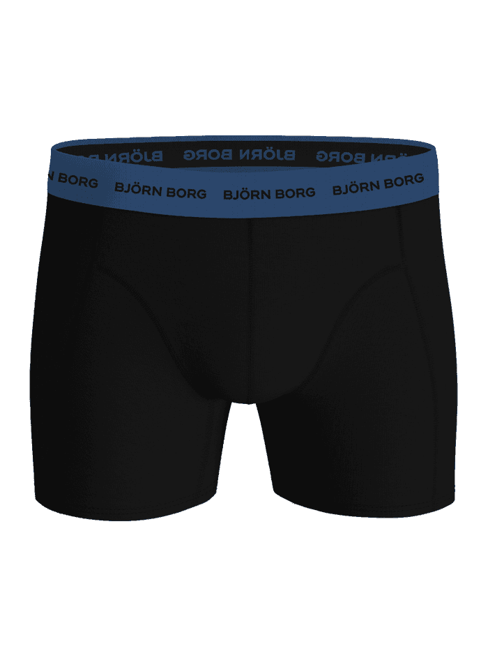 Front view of the Cotton Stretch Boxers 5-pack for men in black and blue cotton stretch with a microfiber logo waistband. - Image 2