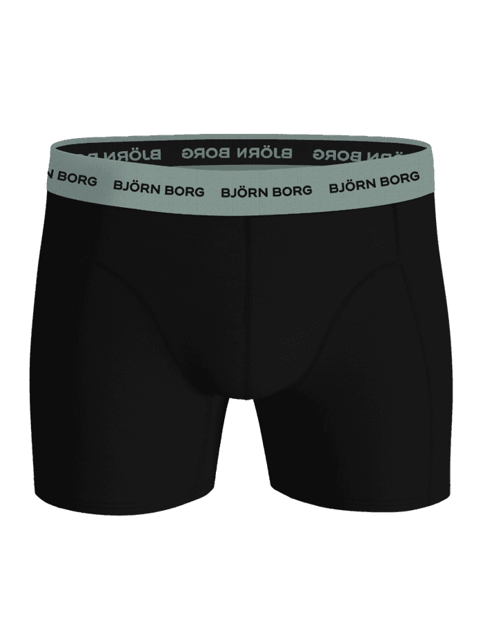 Front view of the black Björn Borg Cotton Stretch Boxers 5-pack for men with a soft logo waistband and functional fit. - Image 2
