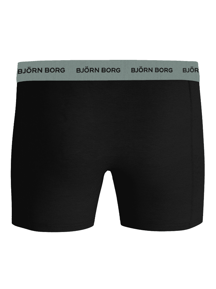 Front view of black Björn Borg Cotton Stretch Boxers 5-pack boxer briefs in cotton stretch with a grey logo waistband. - Image 3