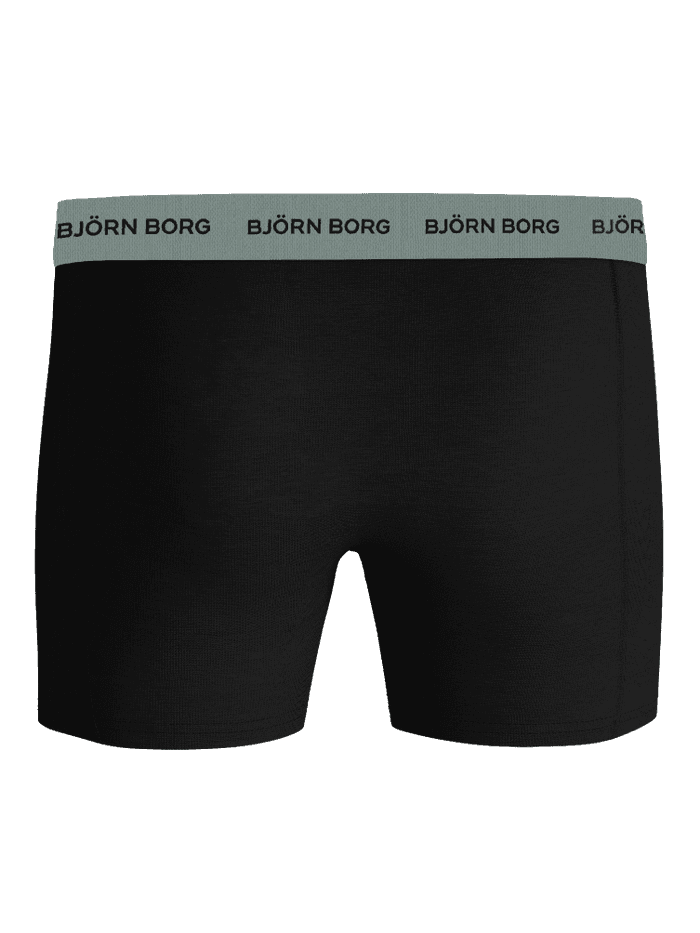 Front view of black Björn Borg Cotton Stretch Boxers 5-pack boxer briefs in cotton stretch with a grey logo waistband. - Image 3