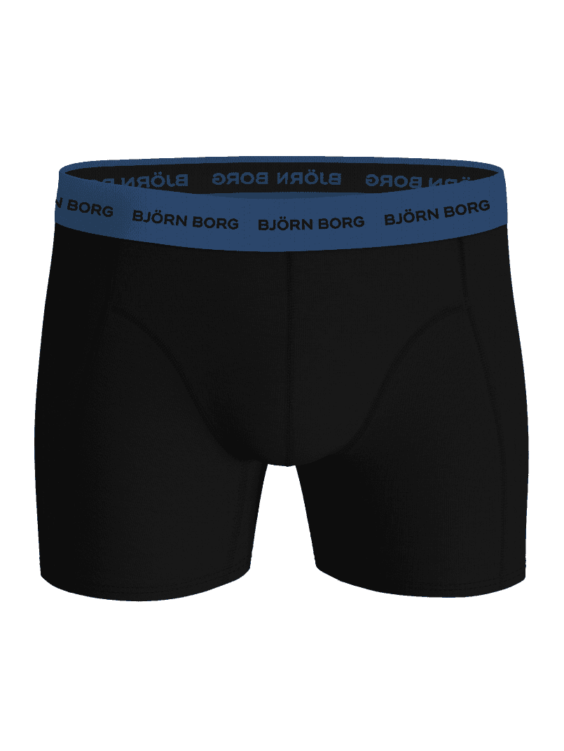 Cotton Stretch Boxers 5-pack in zwart met blauwe microvezel tailleband, zwart logo en zacht katoen voor functionele pasvorm. - Image 2