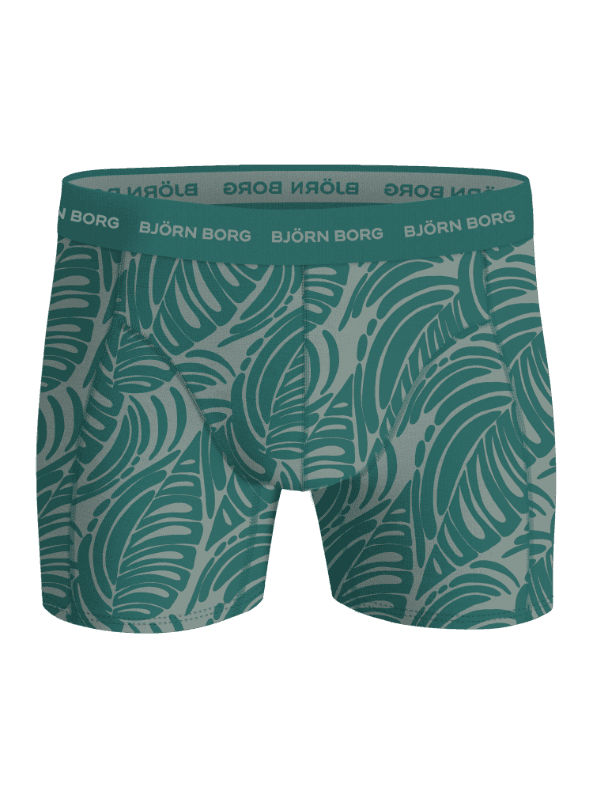 Cotton Stretch Boxers 7-pack i blød bomuld med grønt bladprint og petroleumsfarvet mikrofiberelastik med hvidt logo. - Image 6