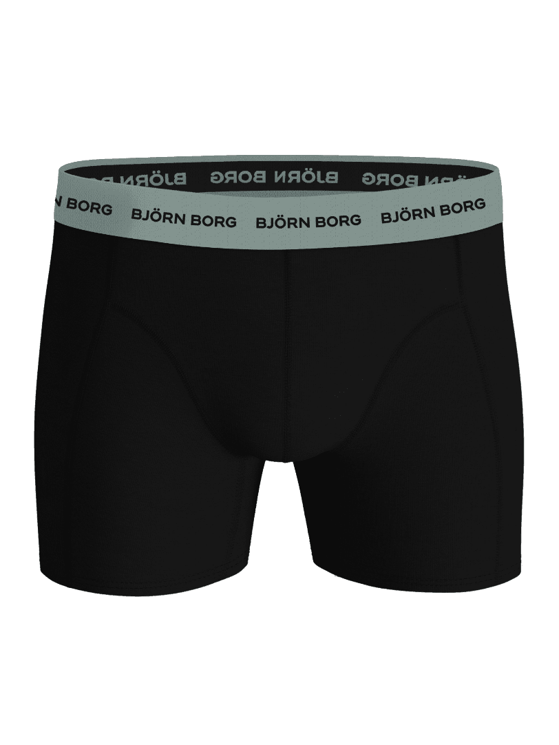 Cotton Stretch Boxers 7-pack i sort bomuld med sort logo på en grøn linning set forfra. - Image 4