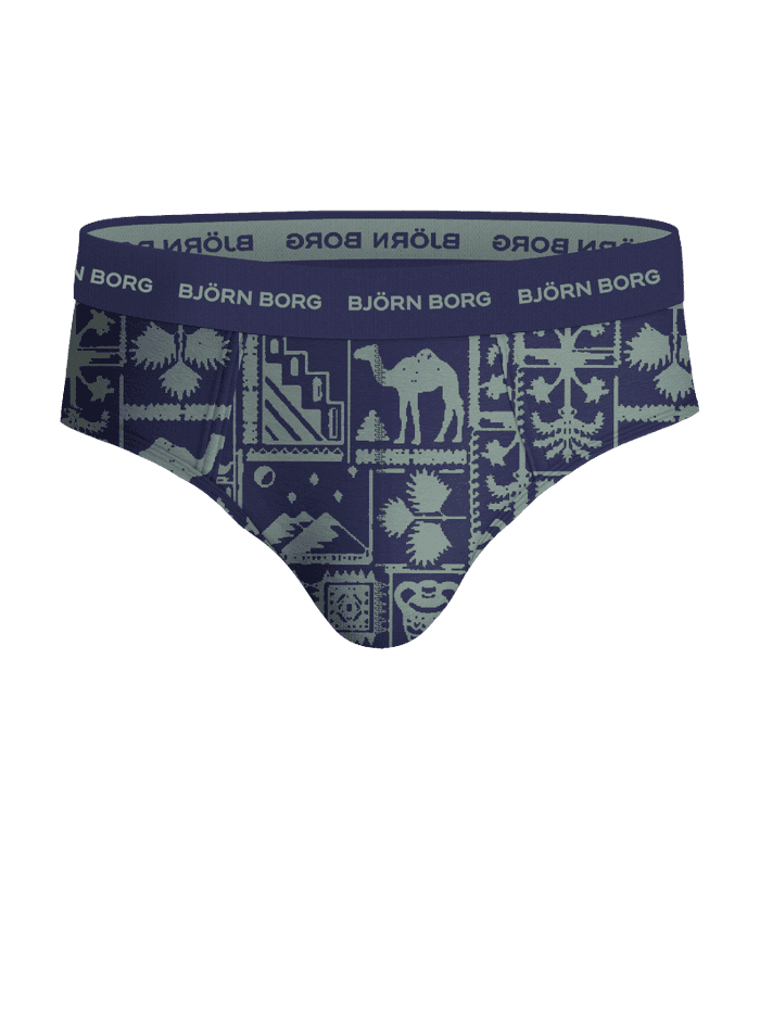 Cotton Stretch Briefs 3-pack bleu marine à imprimé graphique chameau avec logo clair pour style et fonction. - Image 3