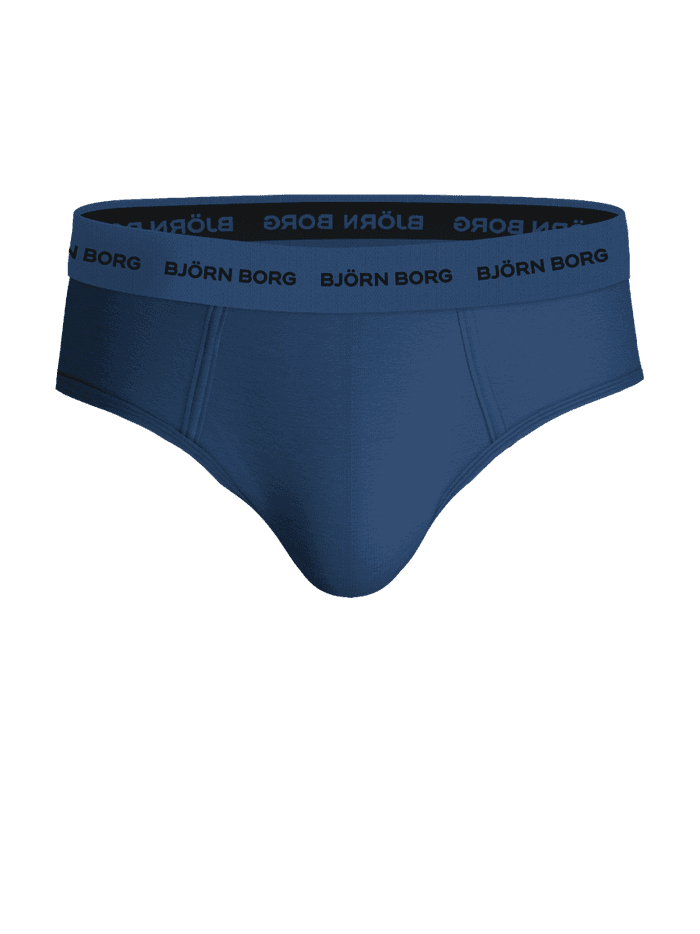 Vue de face du Cotton Stretch Briefs 3-pack bleu marine en coton avec taille mi-haute et ceinture élastique à logo. - Image 4